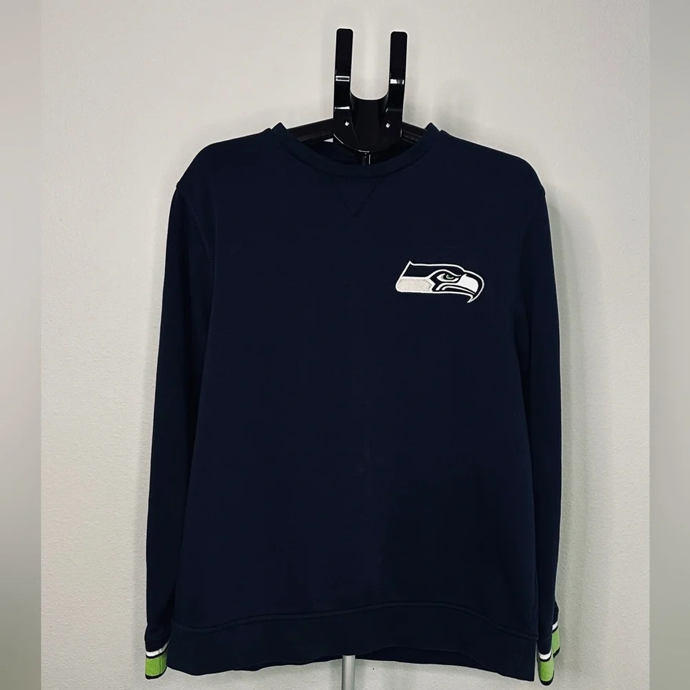 Men's Seattle Seahawks‎ Majestic Crewneck Sweatshirt XL NFL Fleece REI Blue